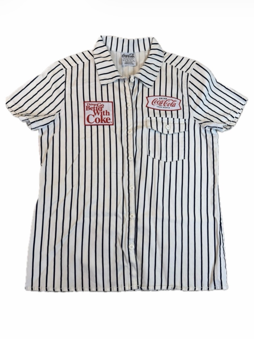 Coca-cola Trademark Mechanic Style Button Up Stripe Collared Shirt Size Medium